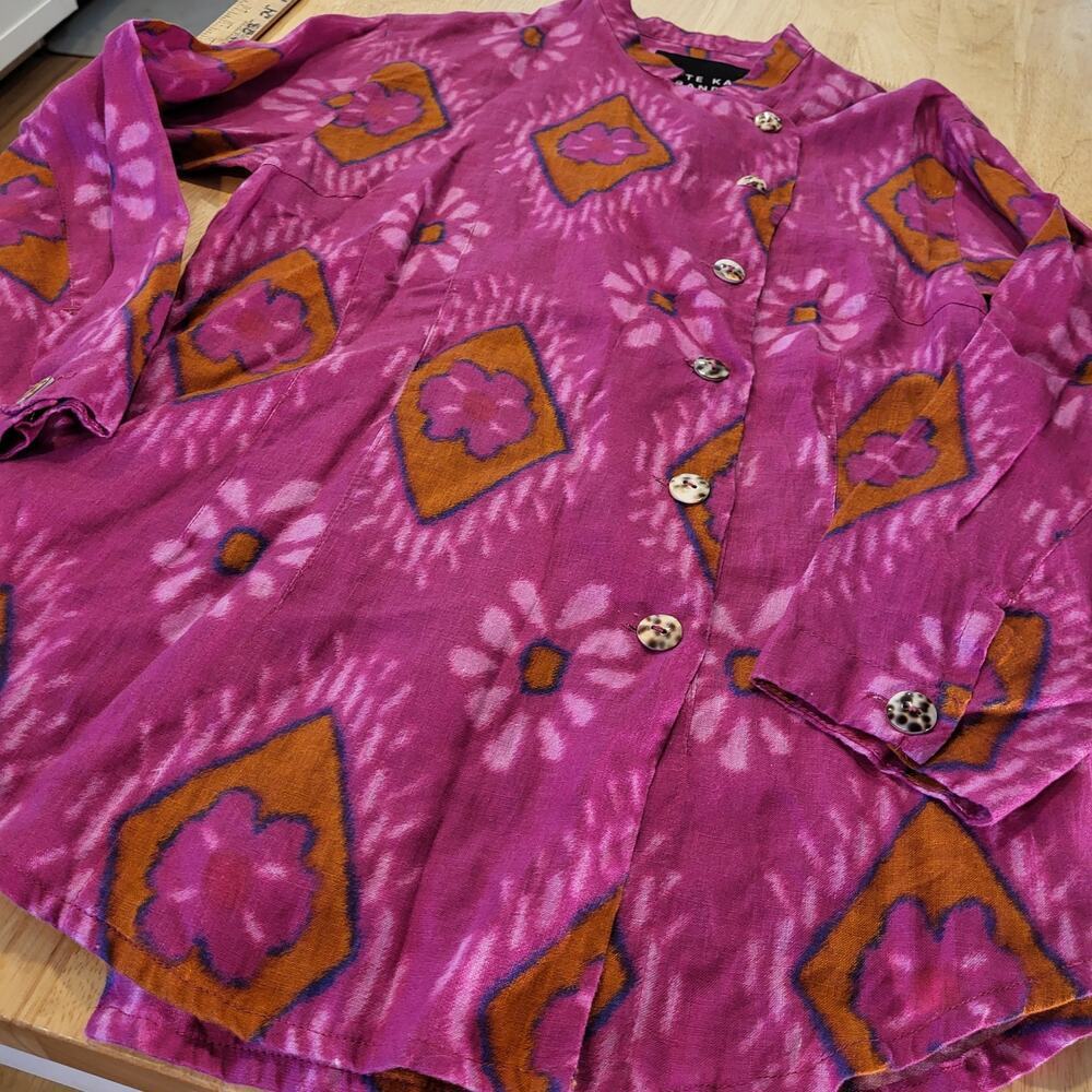 Bitte Kai Rand Batik Dyed Pink Double Breasted Button Blouse 18" Pit 2 PIT Small - Picture 2 of 12
